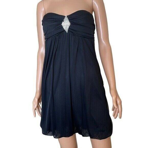 B Darlin black strapless fit and flare rhinestone detailing balloon skirt 9/10 - Picture 1 of 7